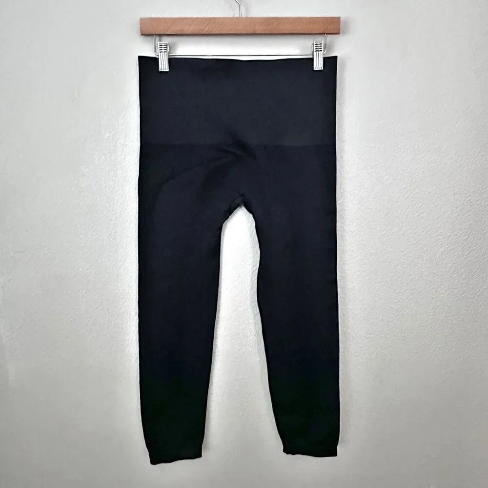 Spanx | Solid Black Thick Shapewear Leggings Tumm… - image 2